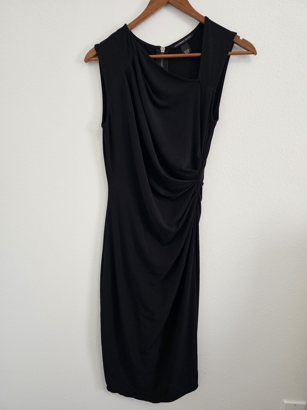 Victoria's Secret Black Sleeveless Midi Sheath with Side Drape